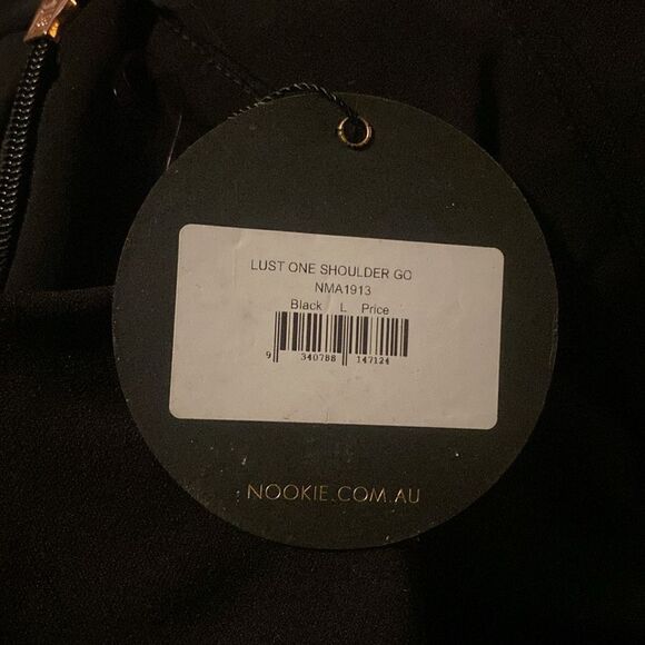 Nookie Lust Gown black one shoulder maxi dress front twist bodycon Revolve L - Picture 15 of 15